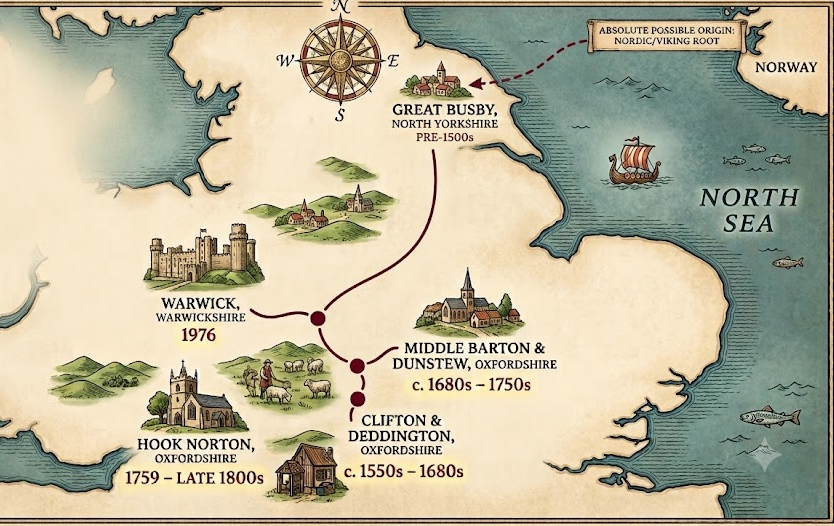 Map of Nordic migration to Yorkshire and Oxford